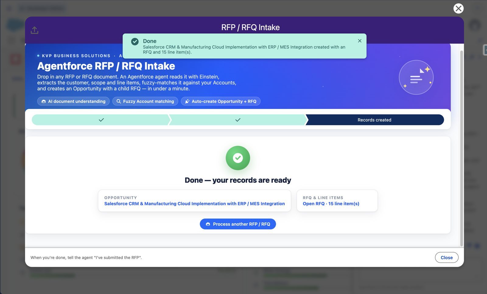 One confirmation, records exist – Agentforce government tender management in Salesforce